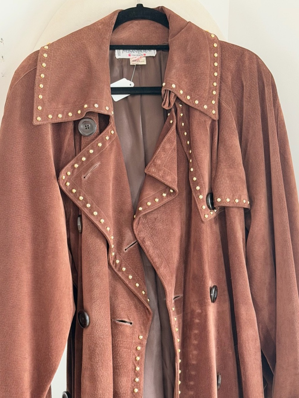 Yves Saint Laurent Brown Suede Trench Coat - Picture 2 of 6